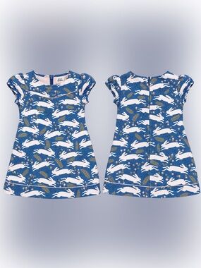 Mini Boden Navy Blue Bunny Print Girls Linen Blend dress